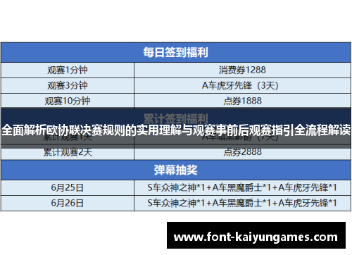 全面解析欧协联决赛规则的实用理解与观赛事前后观赛指引全流程解读